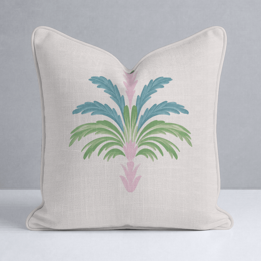 Bellagio Blush Linen Palm Throw Pillow - Lemon Park