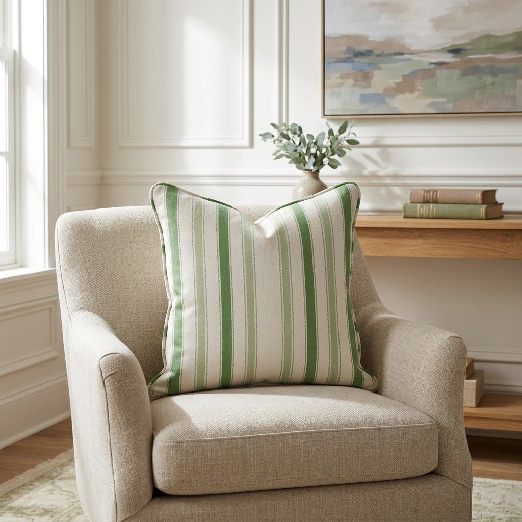 Bellagio Blush Mint Stripes Throw Pillow
