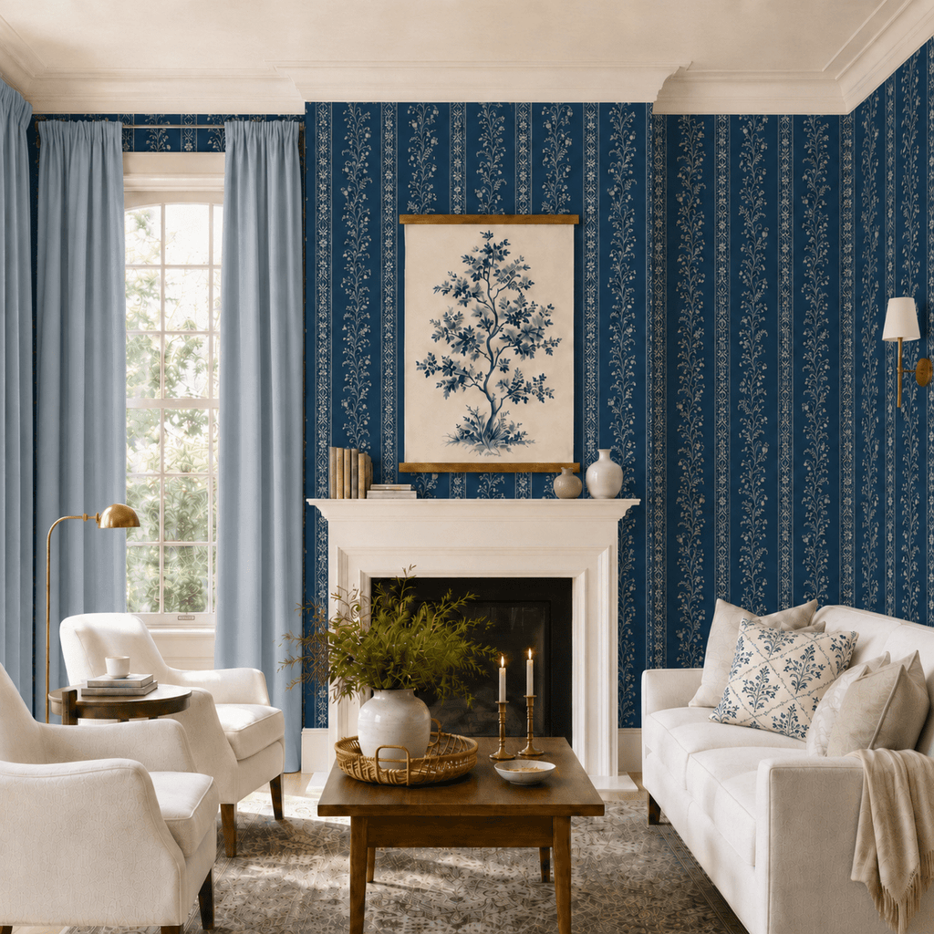 Benjamin Toile Stripes Wallpaper