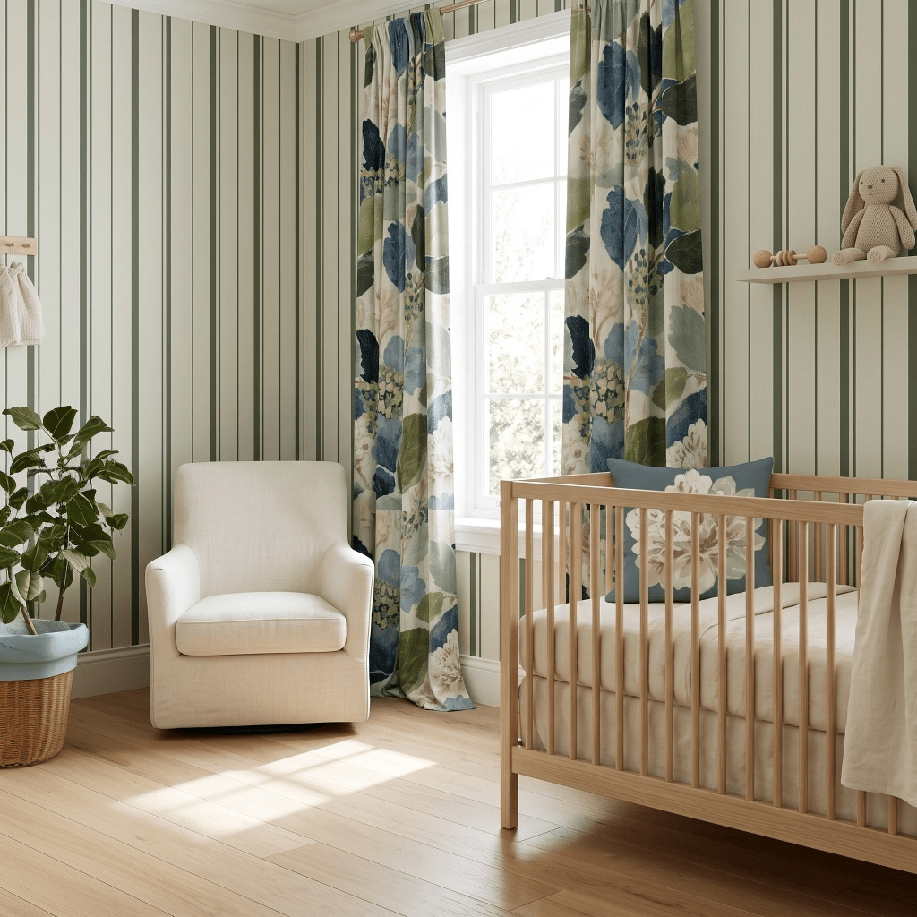 The Silk Garden Sage Stripes Wallpaper